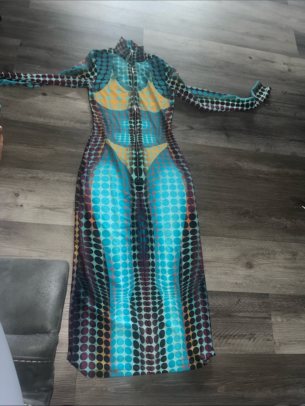 Jean Paul Gaultier Turquoise, Yellow & Purple Long-Sleeve Fitted Dress